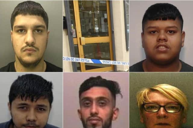 The gang who will be sentenced for the jewellery raid, clockwise, from top right, Shah Almaruf, Samantha Farrell-Blake, Shahzad Farooq, Ali Askhor and Usman Khan.