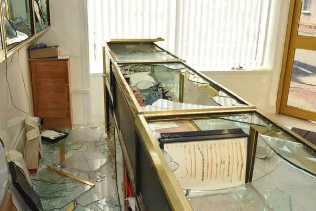 The scene of devastation left behind by the robbers after a raid which lasted less than a minute.