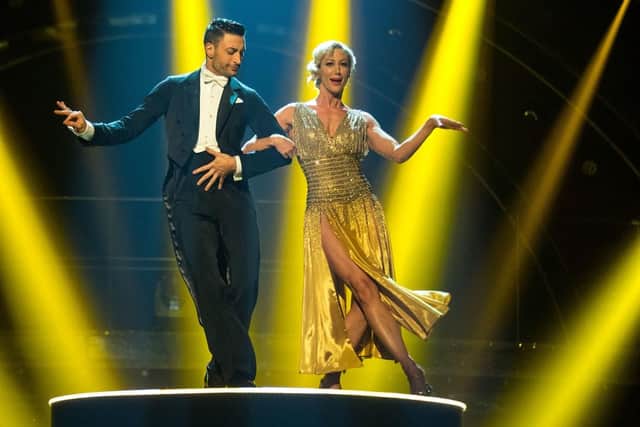 The pair as they performed the couple's choice routine. Guy Levy/BBC/PA Wire.