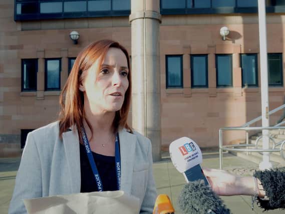Acting Superintendant Claire Wheatley speaking outside of Newcastle Crown Court after Omar Sharif was jailed.