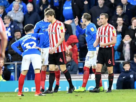 Glenn Loovens is shown a red card in the defeat to Portsmouth.