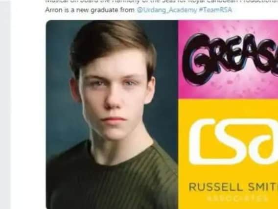 The Tweet from Russell Smith Associates announcing Arron Hough would be joining the Harmony Of The Seas' entertainment crew.