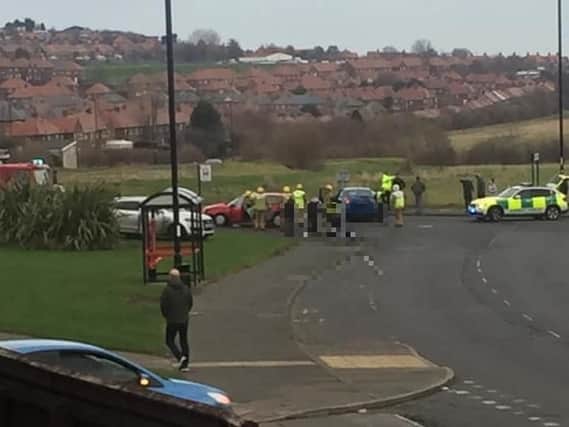 Emergency services on the scene of a crash in North Moor Lane in Sunderland earlier today.