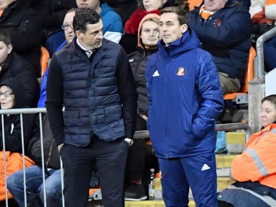 Sunderland manager Jack Ross and his assistant James Fowler.