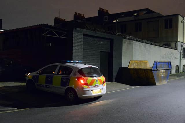 Police parked outside the property in Tavistock Place following the discovery of a cannabis farm inside a basement.