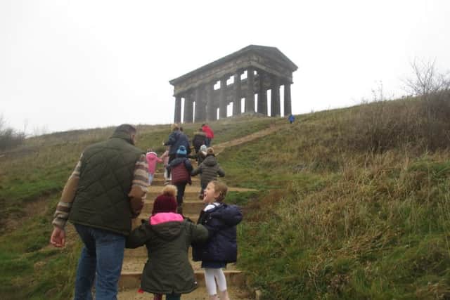 Children from Southwick Community Primary School on the walk to Penshaw Monument.
