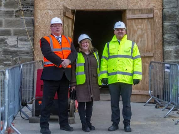 The Leader of Sunderland City Council, Coun Graeme Miller, Chairman of Castle in the Community, Susan Ord, and the Chief Executive of Sunderland City Council, Patrick Melia, at Hylton Castle.