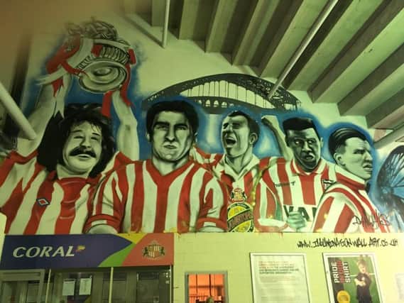 The new 'Captain's Mural' in the Roker End at the Stadium of Light