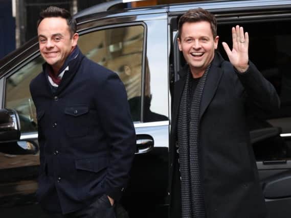 Ant McPartlin, left, and Declan Donnelly arrive at the Britain's Got Talent auditions at the London Palladium. Pic: Jonathan Brady/PA Wire.