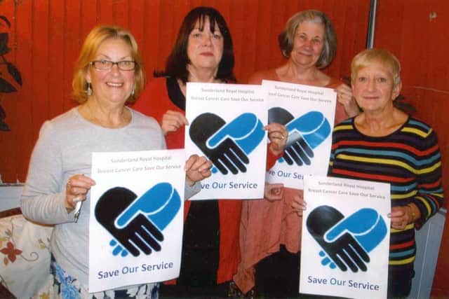 Shirley Williams, left, with other members of the Save Our Service campaign group, second left Linda Lynas breast cancer patient, Lilian Lawson secretary, Norma Black breast cancer patient.