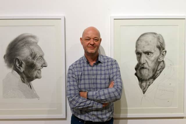 Artist Andrew Tift with his One Day You'll Be Old Too exhibition at Sunderland Museum and Winter Gardens
