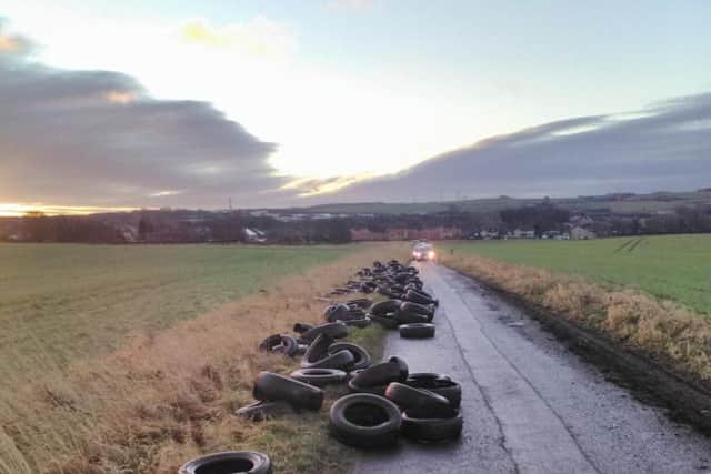 Traffic was blocked by the tyres. Picture courtesy of Sunderland City Council