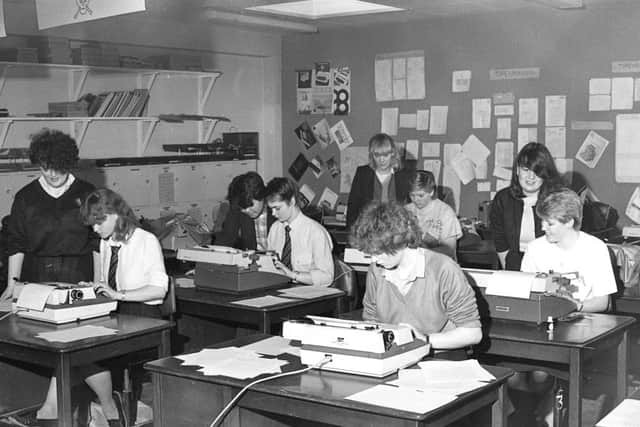 Pupils hard at work typing in 1983.