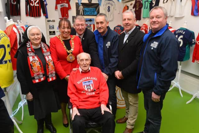 Ernie Jones celebrates his 103rd birthday at the Fans Museum with Sister Mary Scholastica, Mayor  Lynda Scanlan Coun John Kelly, Keith  Havelock , Kevin Ball and founder Michael Ganley