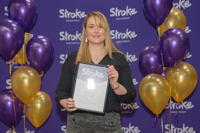 Kimberley Jackson was handed a Highly Commended Life After Stroke Award from the Stroke Association in recognition of her outstanding fundraising efforts for the charity.