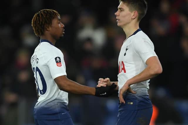 Sterling with Juan Foyth at the end of the Crystal Palace game.