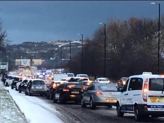 Gridlocked traffic on the A690 near Houghton Cut this morning.