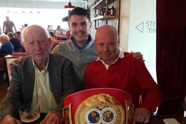 Benny Cooney pictured with son Richard and European Boxing Champion Tommy Ward