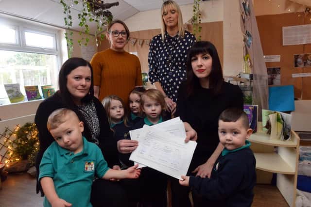 MP Bridget Phillipson visits Hetton Nursery to collect funding petition from head of nursery Ruth Williamson.