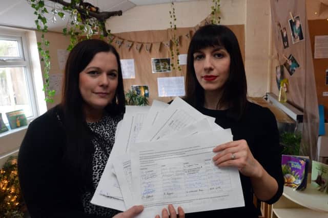 MP Bridget Phillipson visits Hetton Nursery to collect funding petition from head of nursery Ruth Williamson.