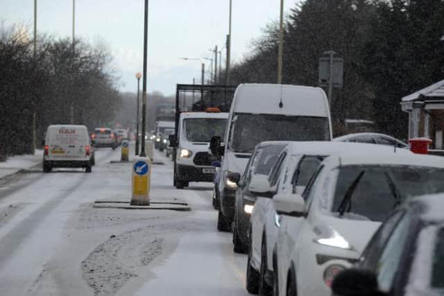 Snow and ice caused traffic delays in New Road, Boldon Colliery, on Friday.