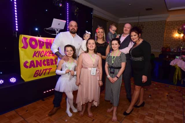 Sophie Laidler (9), of Seaham, who completed her cancer treatment on Jan 31st, and celebrated with family and friends at a party at Shotton Hall, Peterlee, on Saturday. Sophie (2nd from left, front) with her family