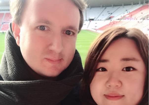 Tom Fowdy with girlfriend Doyeon at Sunderland's 3-0 win over Southend United earlier this season.