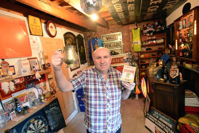 Peter Heslop in the garage of his Sunderland home.