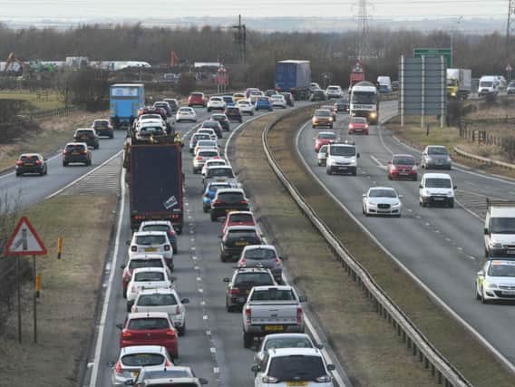 Traffic on the approach to Testo's Roundabout on the A19.