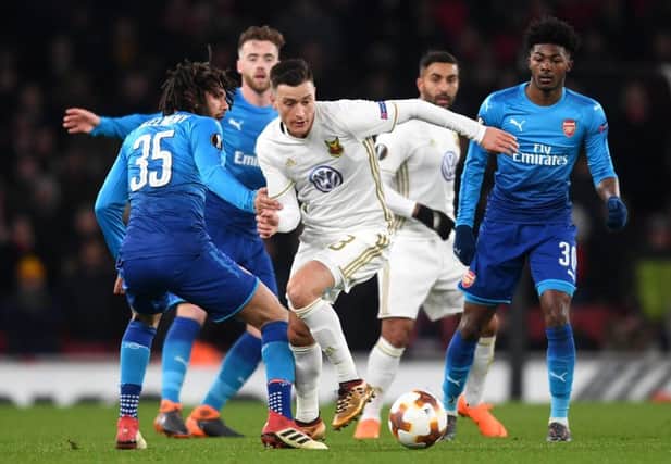 Jamie Hopcutt of Ostersunds FK in action against Arsenal  in the Europa League last year.