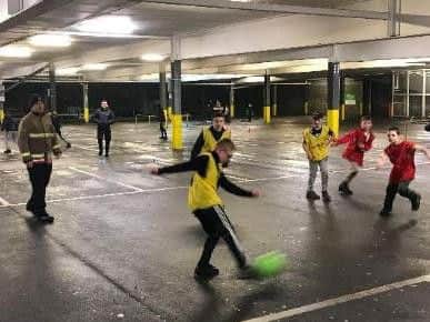 The underground car park at Asda is turned into a sports facility.