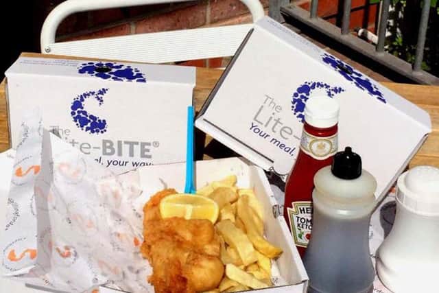 Lite-BITE boxes contain a smaller portion of fish and chips. Pic: Newcastle University/PA Wire.