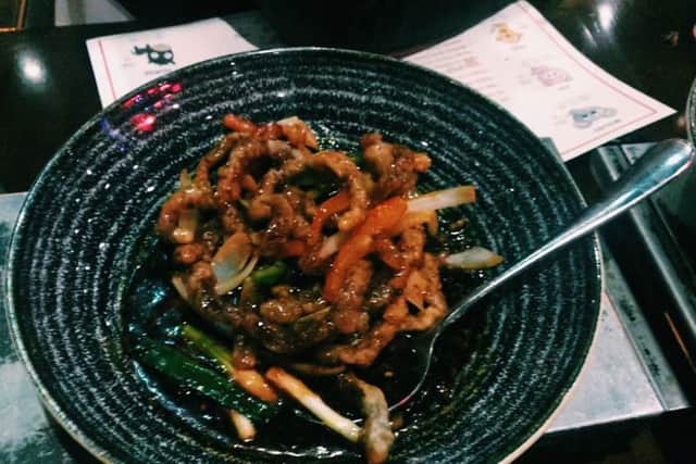Crispy beef in Peking sauce