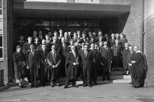 A 1967 photograph showing the school's masters and governors.