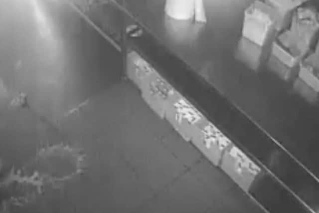 The CCTV inside the business captured Trotter pouring Pepsi on the floor of Pizza Hut in Pallion in an effort to wash away blood he had left on the floor.