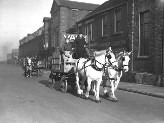 Vaux's dray and horses with deliveries in 1949.