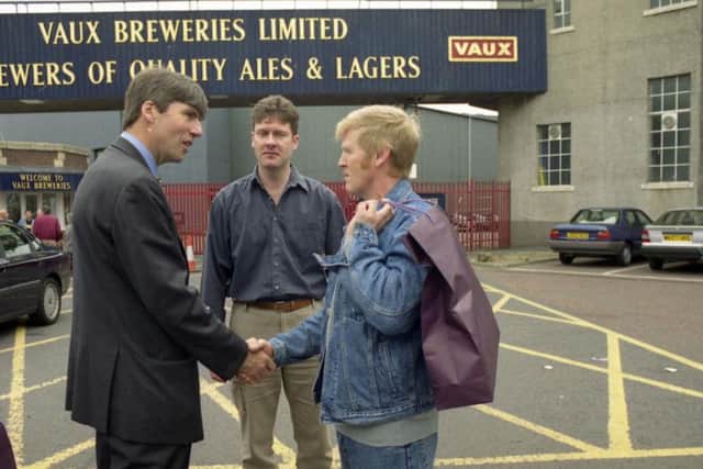 Vaux executive Frank Nicholson says goodbye to brewery staff back in 1999.