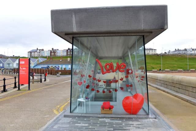 Valentine display at Roker Pier portal.