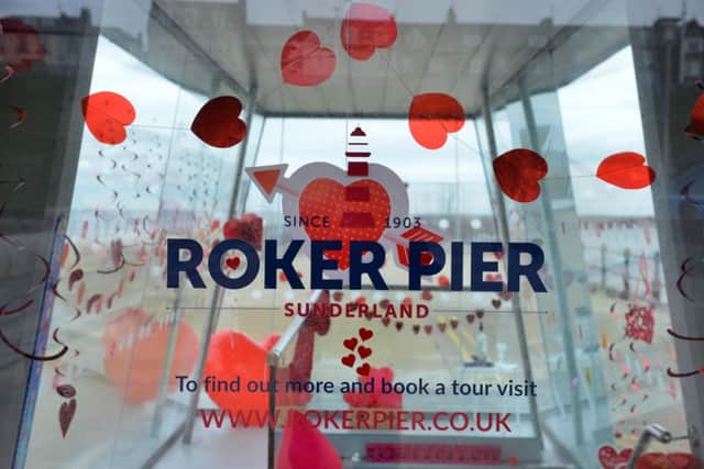 Valentine display at Roker Pier portal.