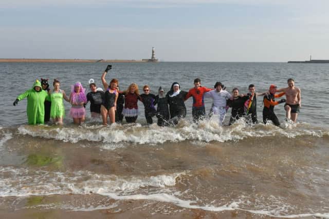 Fausto Bathing Club members took part in a fancy dress swim at Roker beach, Sunderland, to raise funds for a refugee charity in Algeria.
