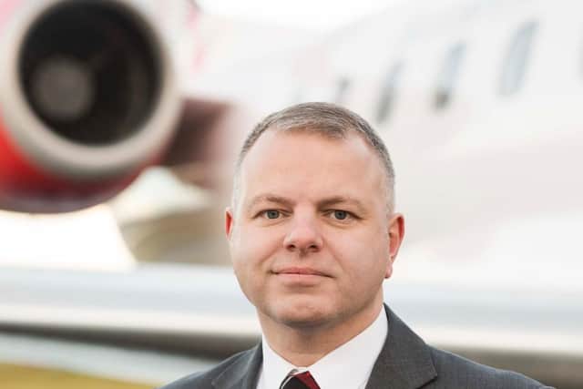 Jonathan Hinkles, managing director of Loganair, which has taken over Flybmi routes from Newcastle to Brussels and Stavanger.