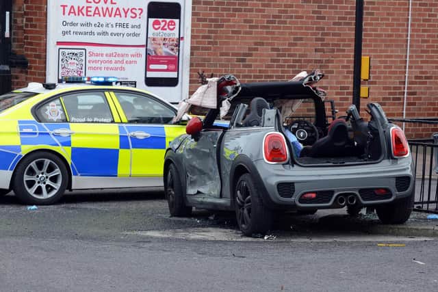 Police at the scene of the accident on the A183 Chester Road in Sunderland in which a Mini was in collision with an ambulance. Pic: Stu Norton.