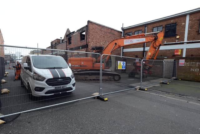 Plant machinery has arrived at the rear of Blandford Street as preparations begin to demolish the Peacocks store site.