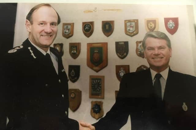 Retiring Thomas Parker with former Northumbria Police Chief Constable John Stevens, now Lord Stevens
