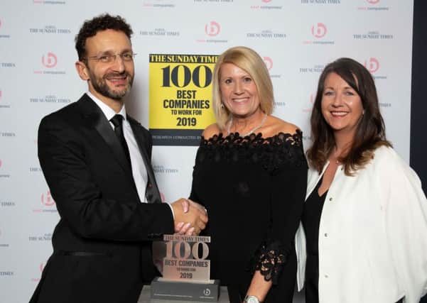 (from left) Nick Rodrigues from The Sunday Times; Jane Schumm,
retail and training director at Hays Travel; and Helen Liddle, head of human resources at Hays Travel.