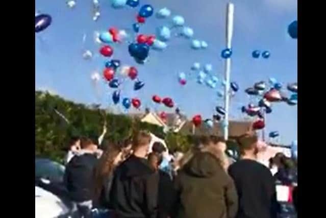 Dozens of balloons were released in tribute to Sunderland murder victim Connor Brown at The Dolphin pub in Farringdon.