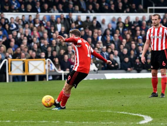 Aiden McGeady scores a free-kick against Bristol Rovers.