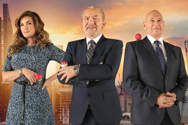 Baroness Brady , Lord Sugar and Claude Littner from Celebrity Apprentice for Comic Relief. Pic: BBC/Comic Relief/PA Wire.