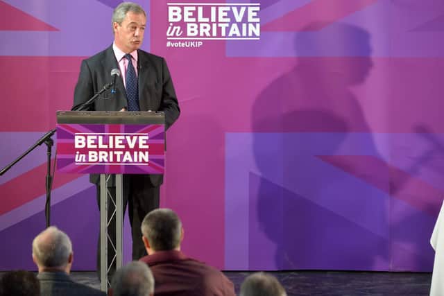 Nigel Farage at a Ukip rally in the Grand Hotel, Hartlepool, in 2015.