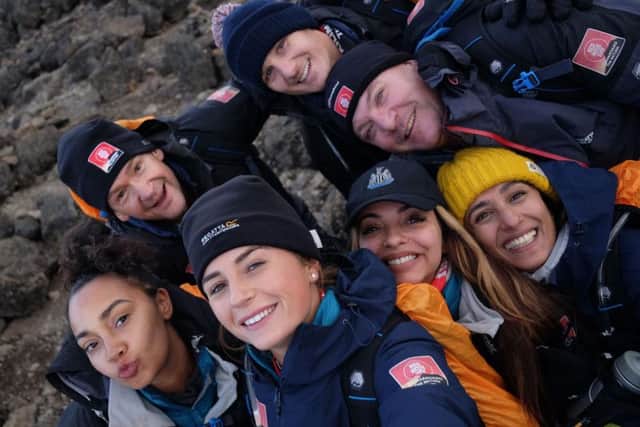 Members of Team Kilimanjaro, including Jade Thirlwall and Little Mix bandmate Leigh-Anne Pinnock, take some time out of the climb for a selfie. Pic Chris Jackson/Getty Images.